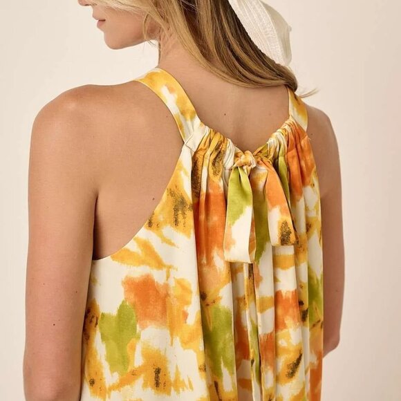 Mittoshop Watercolor Print Halter Neck Satin Maxi‎ Dress - Picture 4 of 9